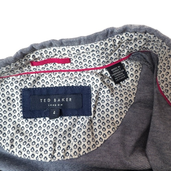 Ted Baker Men's Button Front Collar Short Sleeve Polo Shirt Blue 100%Cotton Sz 4 - Picture 4 of 8